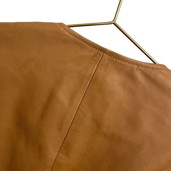 Hinge Tan Leather Suede Drappy Open Front Jacket Size Small - Picture 5 of 8